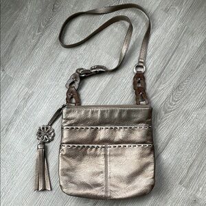 Brighton Vintage Metallic Leather Crossbody Bag